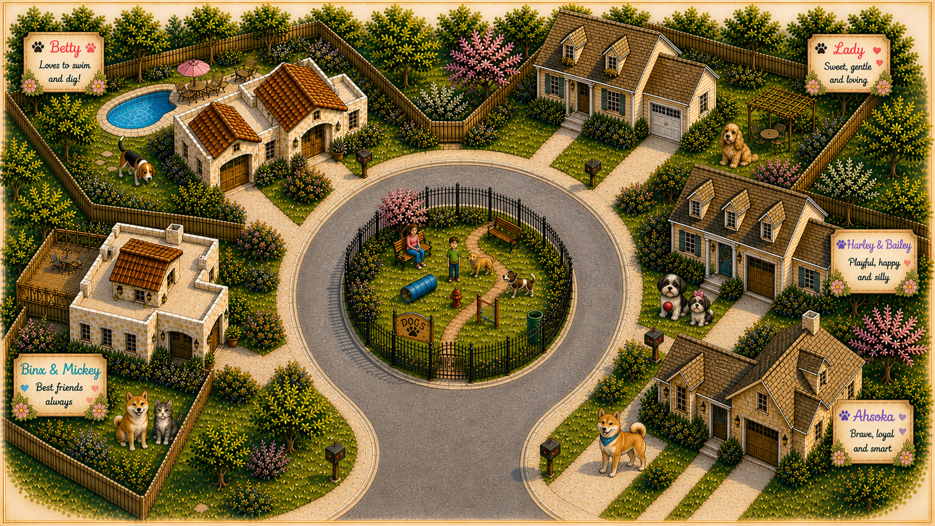 Wide illustrated map of the Silly Betty neighborhood